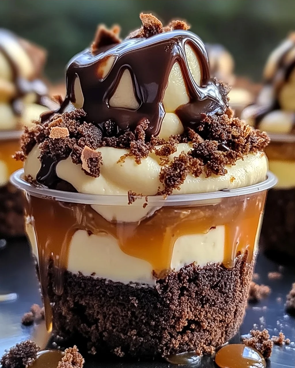 Beladene Brownie-Käsekuchen-Tassen für Schokoladenliebhaber