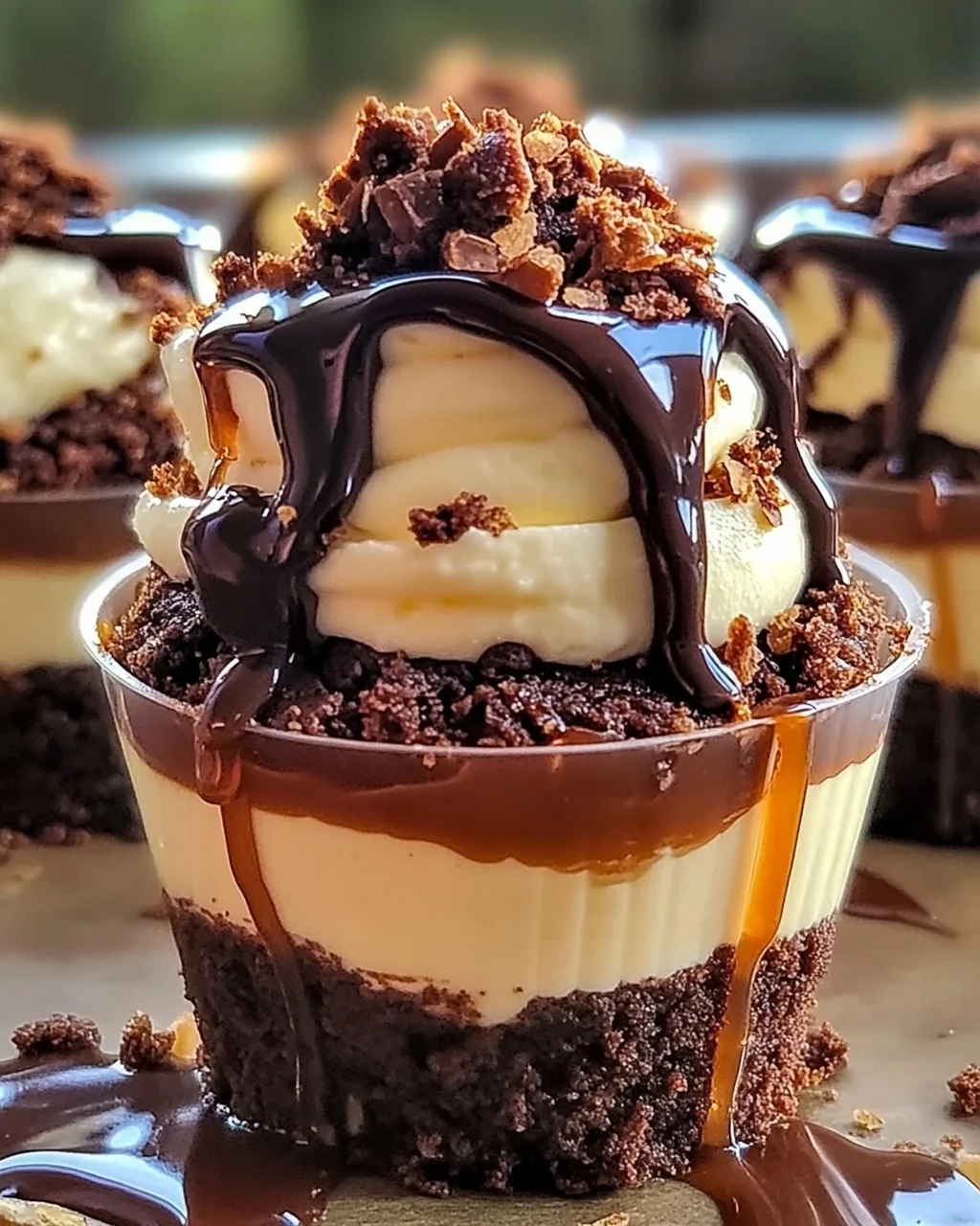 Beladene Brownie-Käsekuchen-Tassen für Schokoladenliebhaber