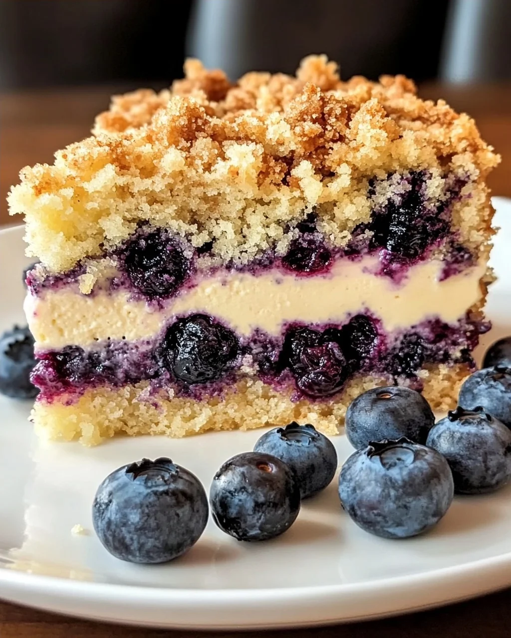 Blaubeerkuchen mit Pudding und Streusel