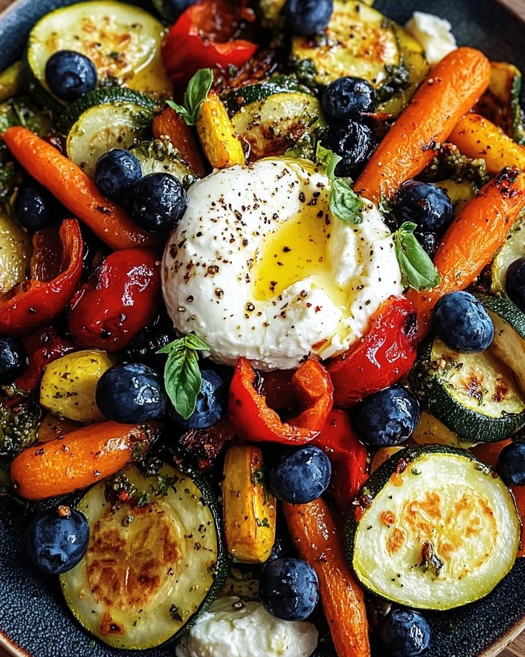 Burrata-Salat mit Ofengemüse und Blaubeeren
