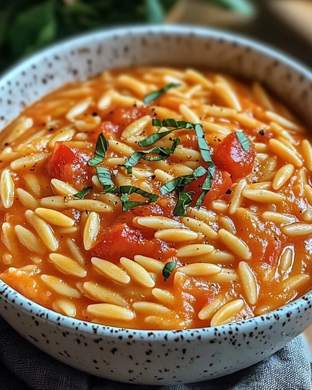 Creamy Vegan Tomato Orzo mit Kokosmilch