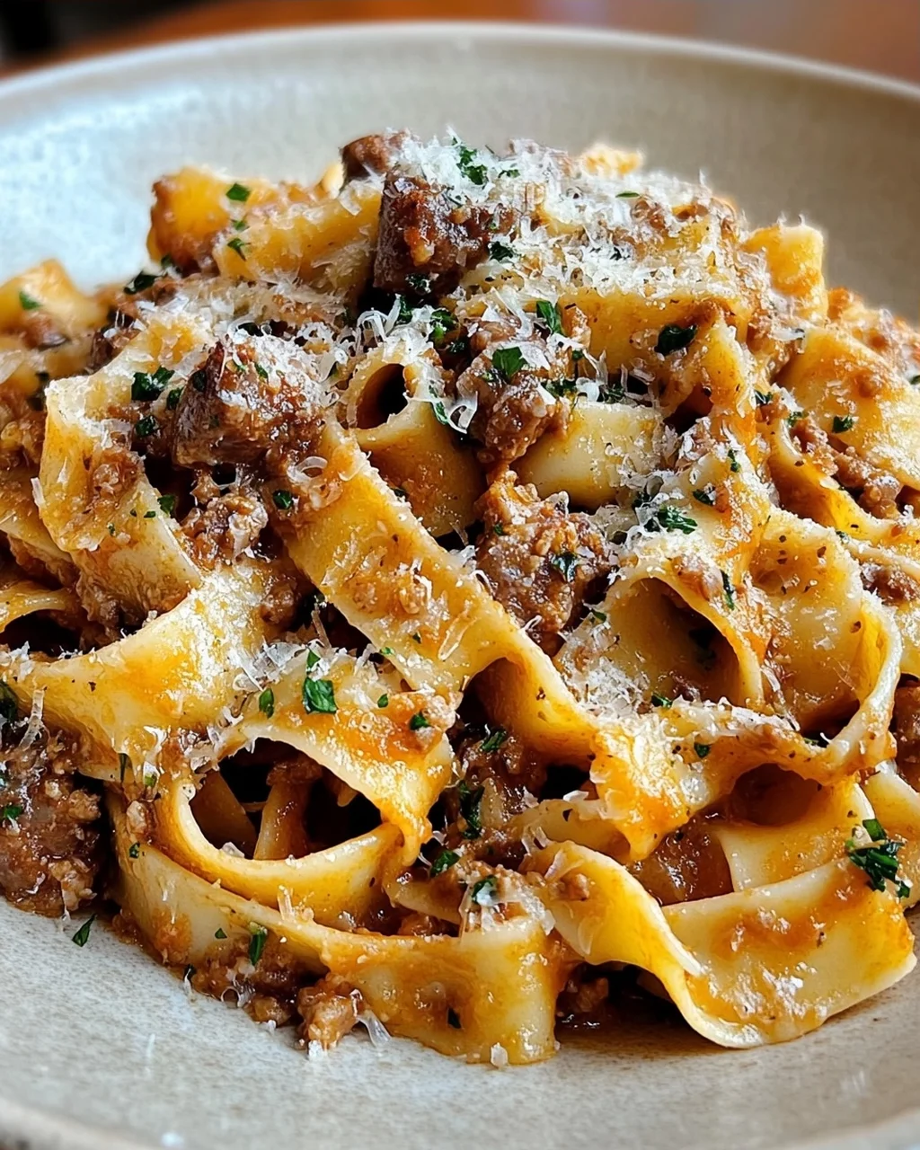 Cremige kalabrische Chili-Pappardelle mit Wurst und Fenchel