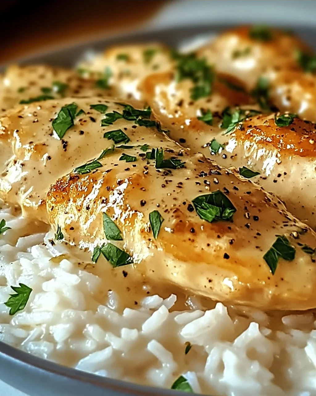 Cremiges Überbackenes Hühnchen und Reis zum Verlieben