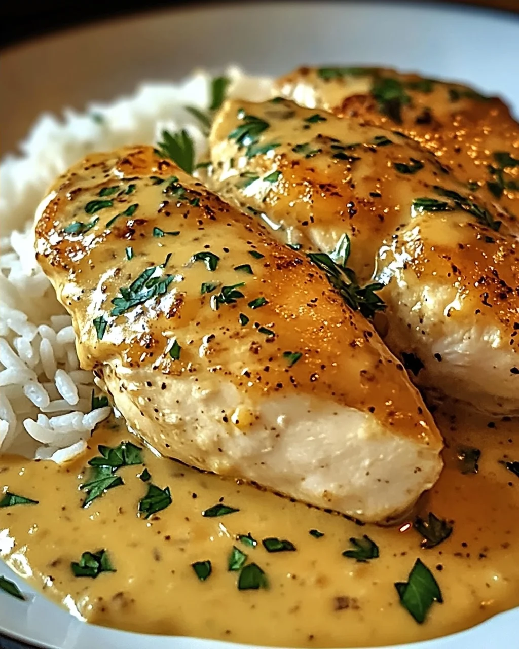 Cremiges Überbackenes Hühnchen und Reis zum Verlieben