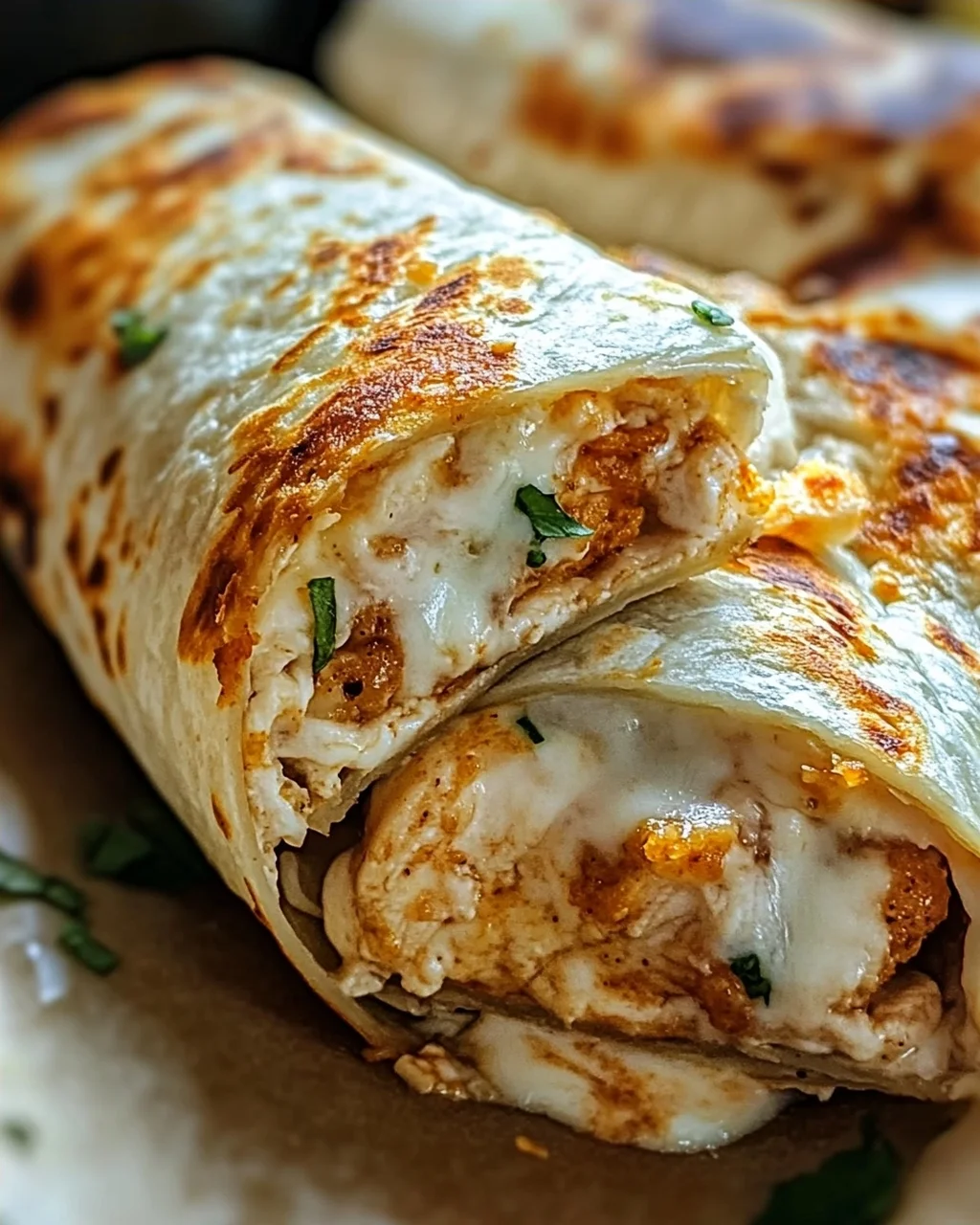 Crispy Cheesy Garlic Chicken Wraps