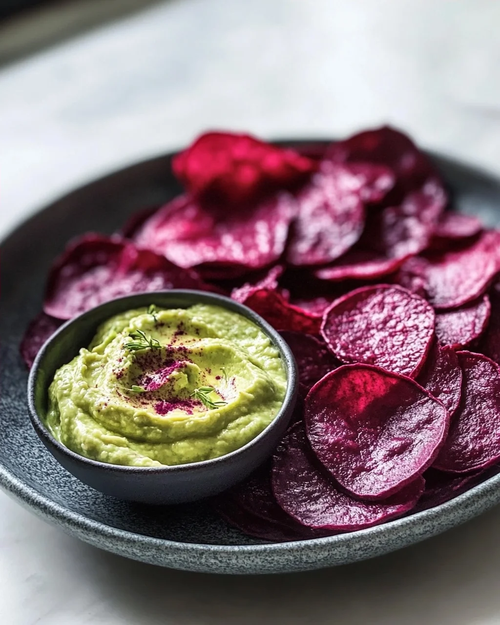 Crispy Rote Bete Chips mit Avocadocreme Dip – Gesund & Lecker!