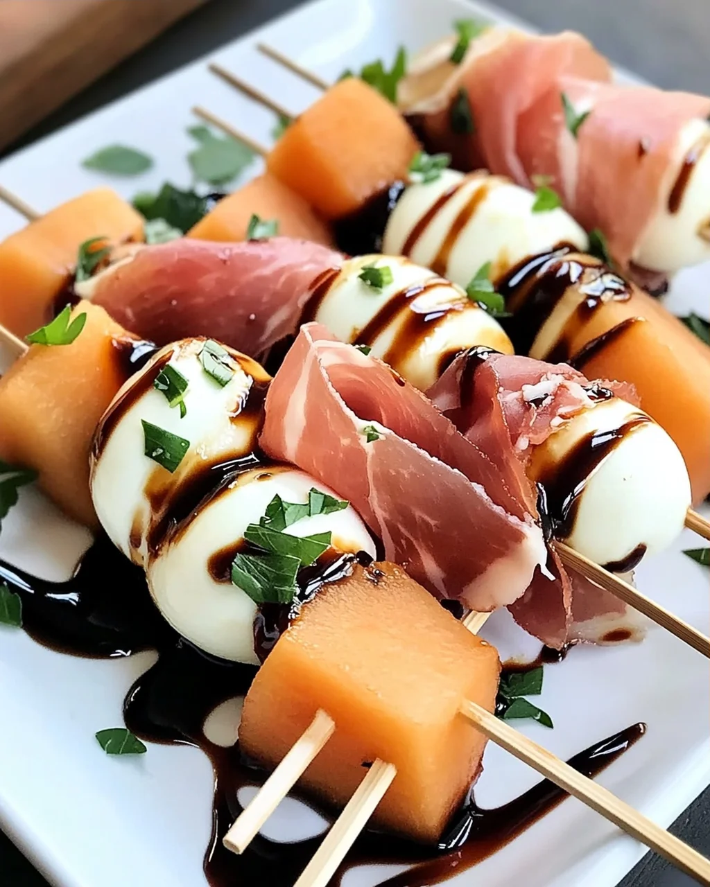 Erfrischende Melonen-, Prosciutto- und Mozzarella-Spieße