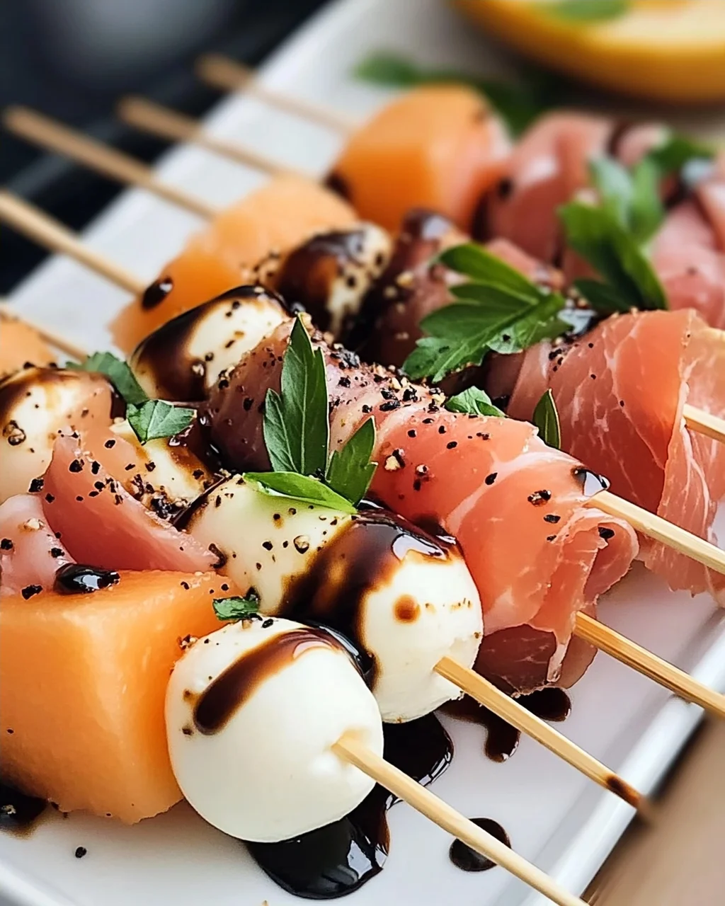 Erfrischende Melonen-, Prosciutto- und Mozzarella-Spieße