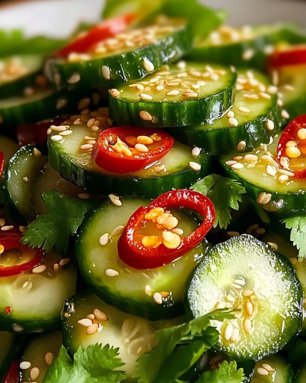 Erfrischender Asiatischer Gurkensalat mit Chili und Sesam