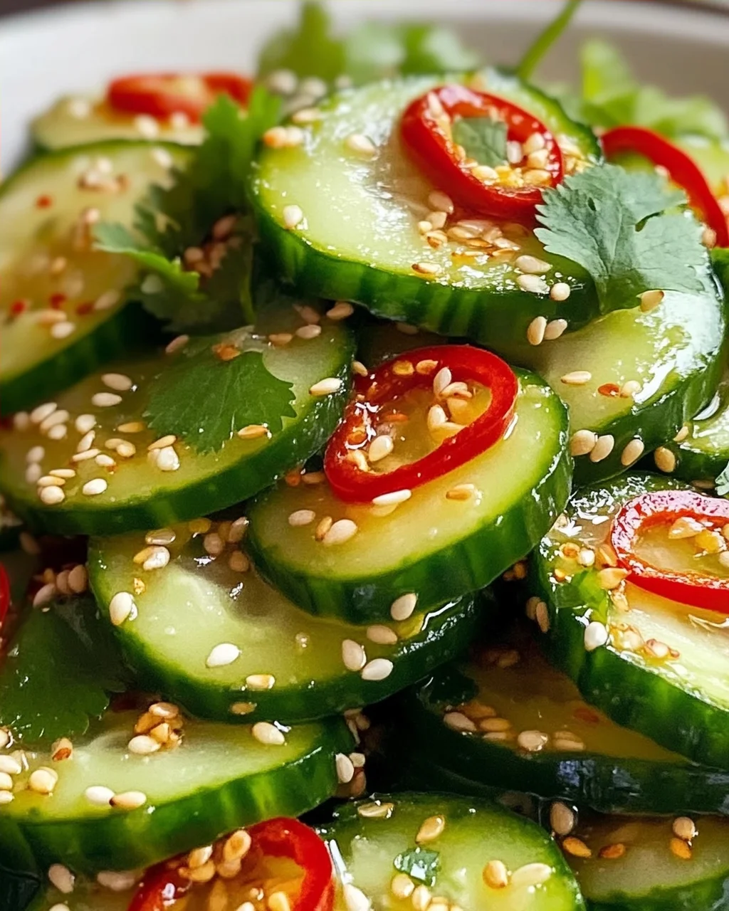 Erfrischender Asiatischer Gurkensalat mit Chili und Sesam
