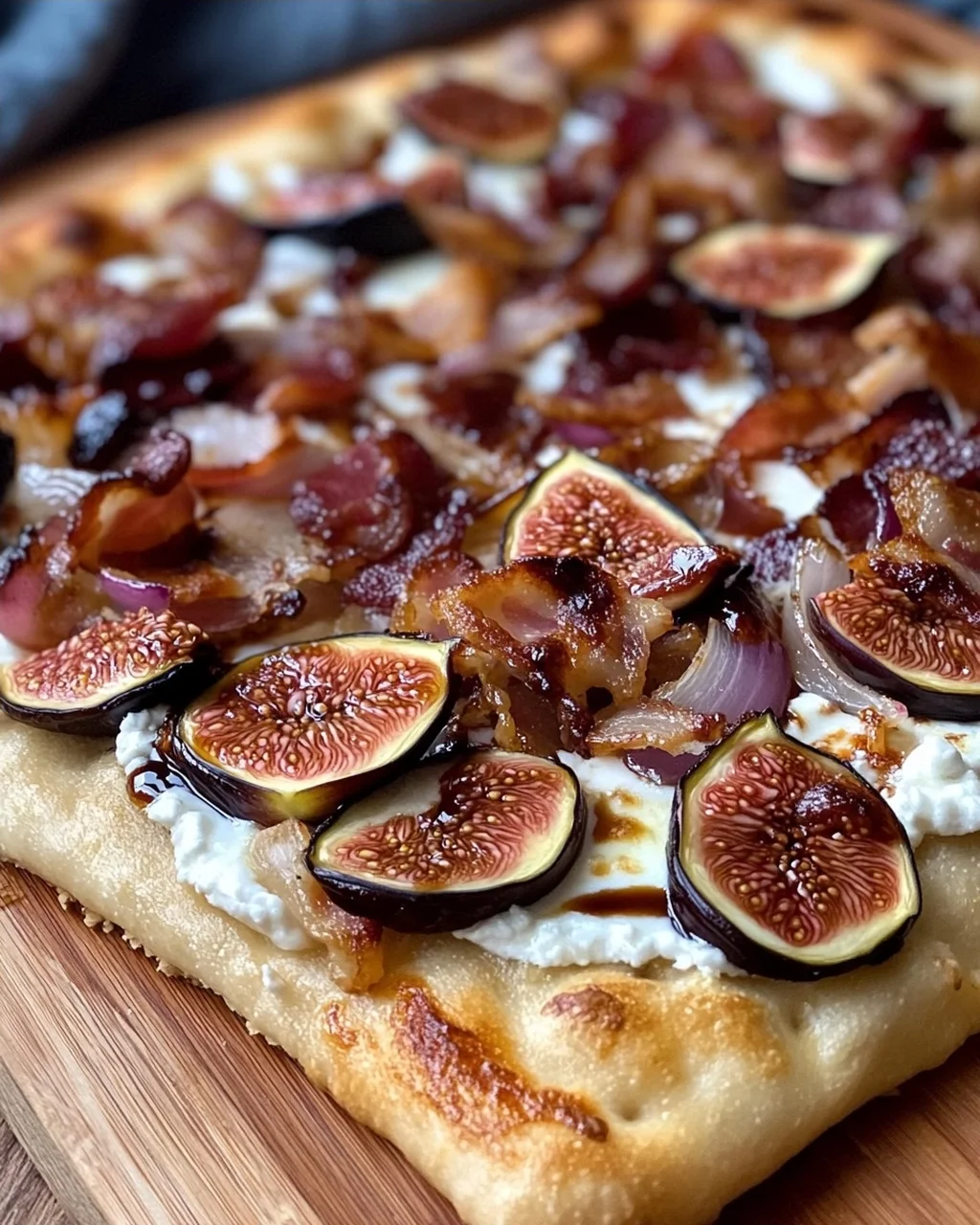 Feigen-Bacon-Pizza mit karamellisierten Zwiebeln und Balsamico