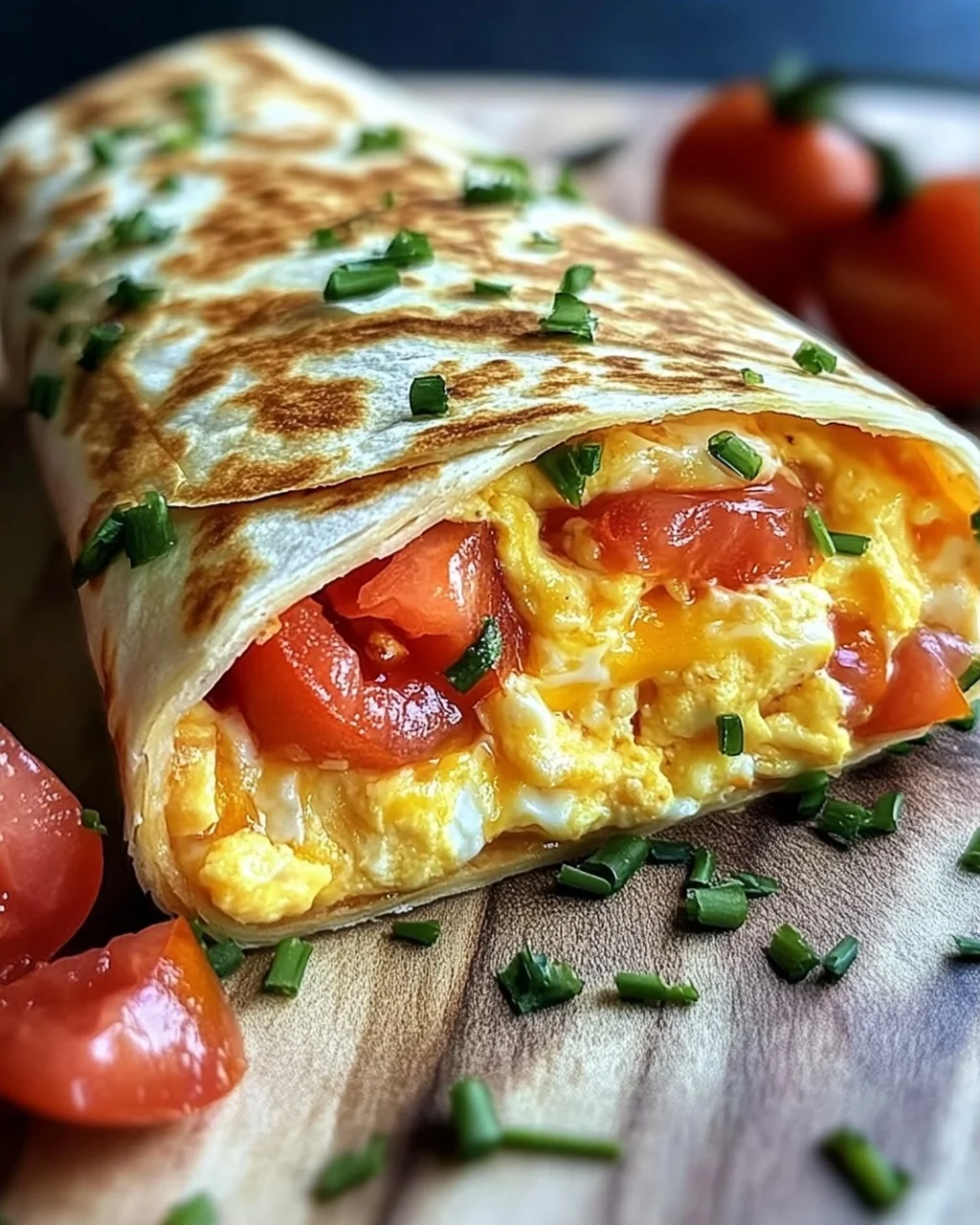 Frühstückswrap mit Ei, Käse und Tomaten