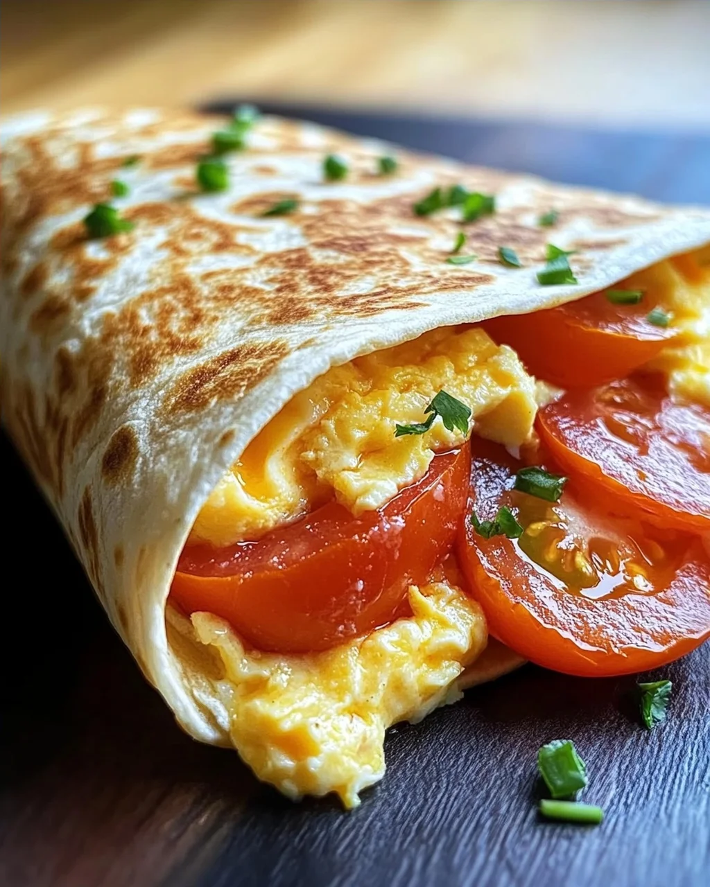 Frühstückswrap mit Ei, Käse und Tomaten
