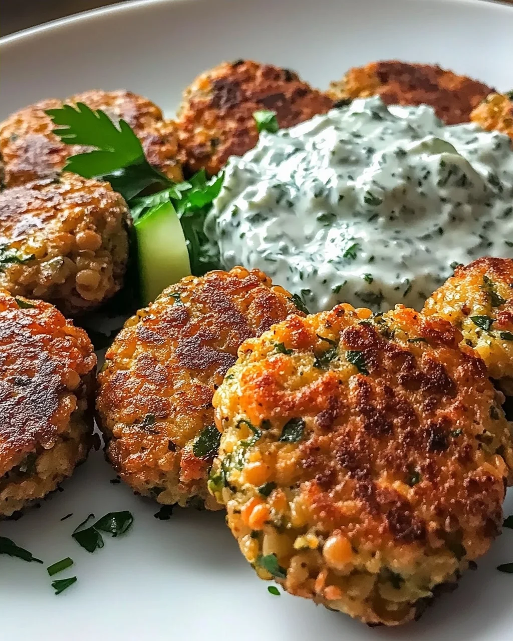 Gebratene griechische Linsenfrikadellen mit Tzatziki Rezept