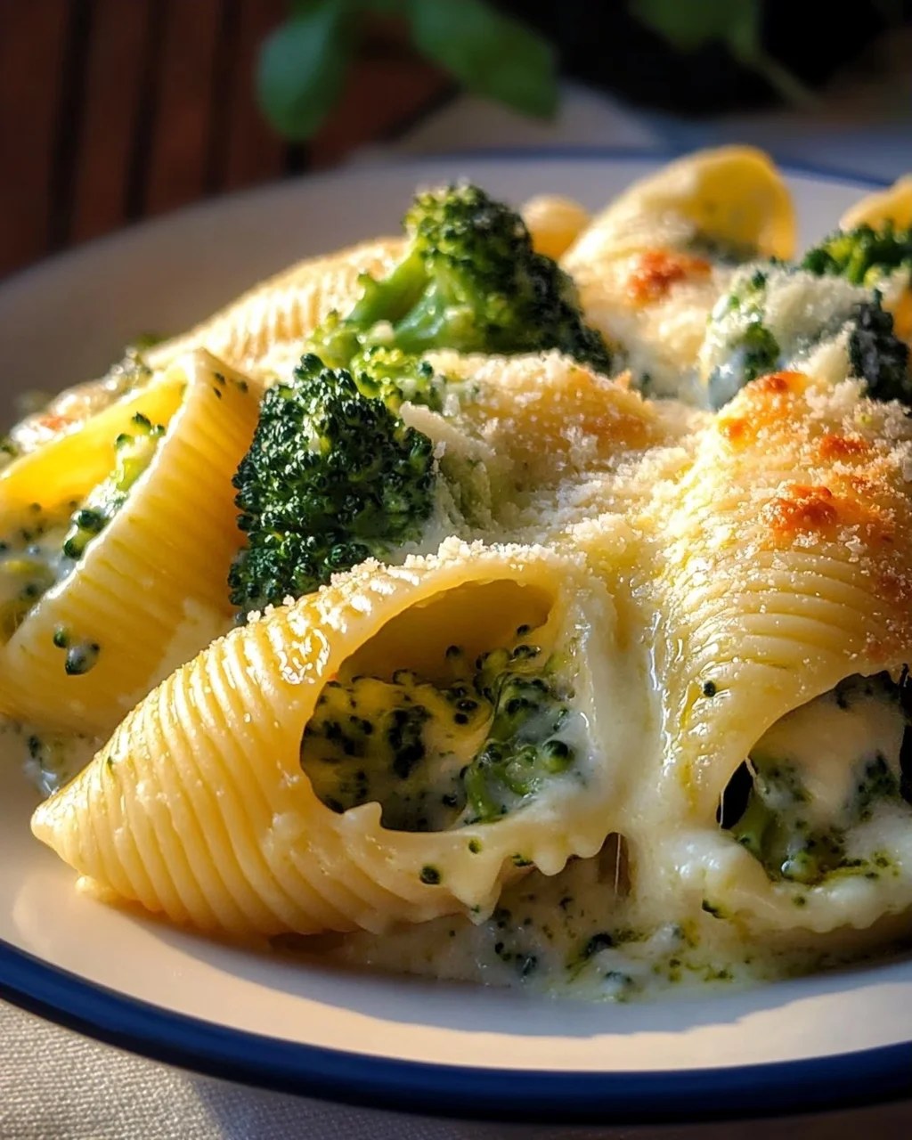 Gefüllte Muschelnudeln mit Brokkoli & Parmesan Alfredo
