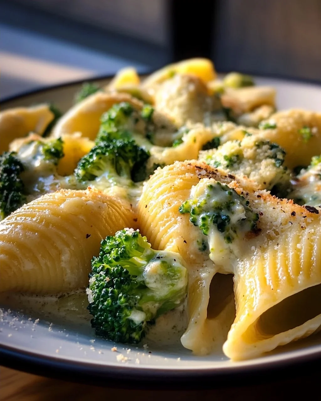Gefüllte Muschelnudeln mit Brokkoli & Parmesan Alfredo