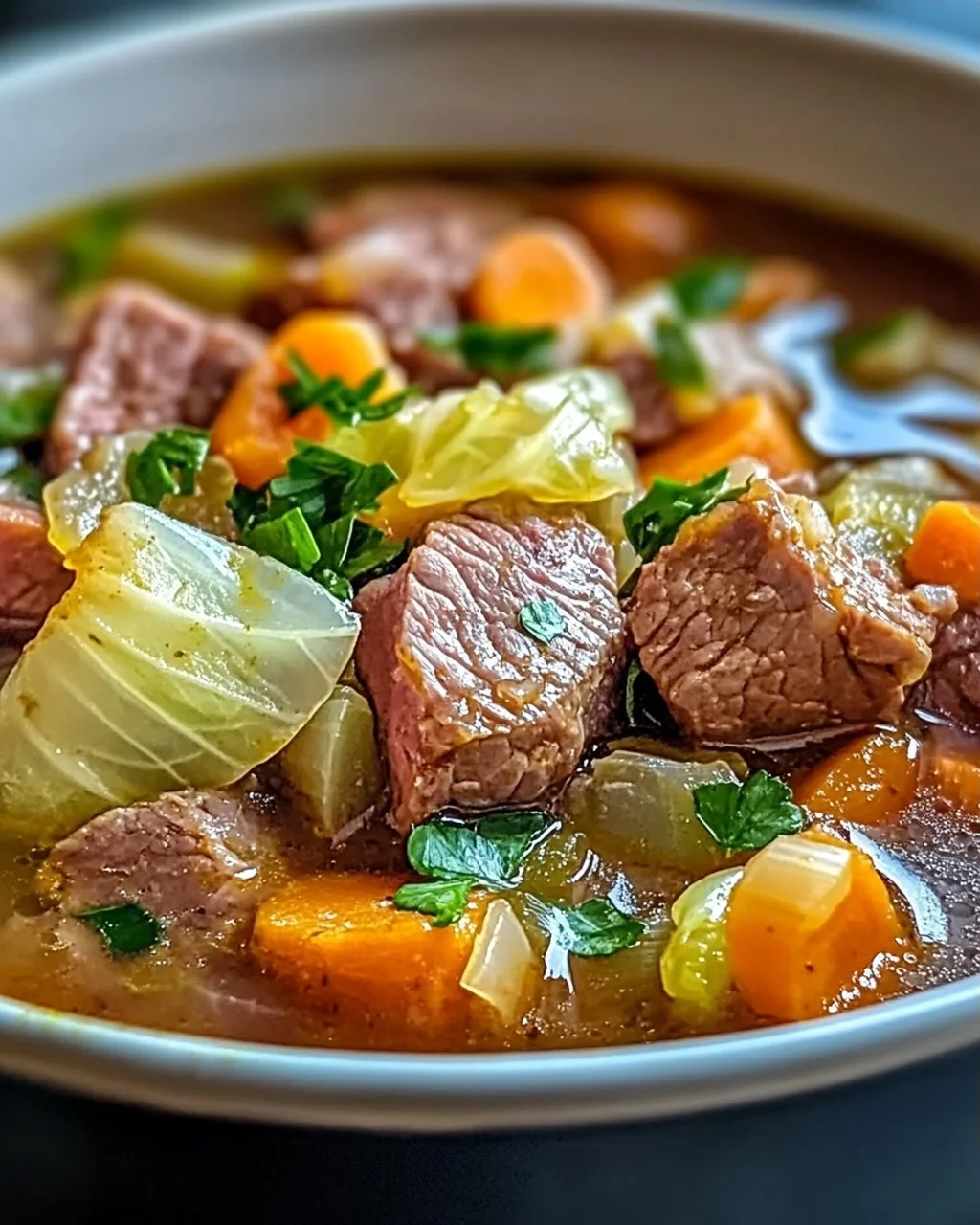 Gemütliche Rinderbrust- und Kohl-Suppe für kalte Tage