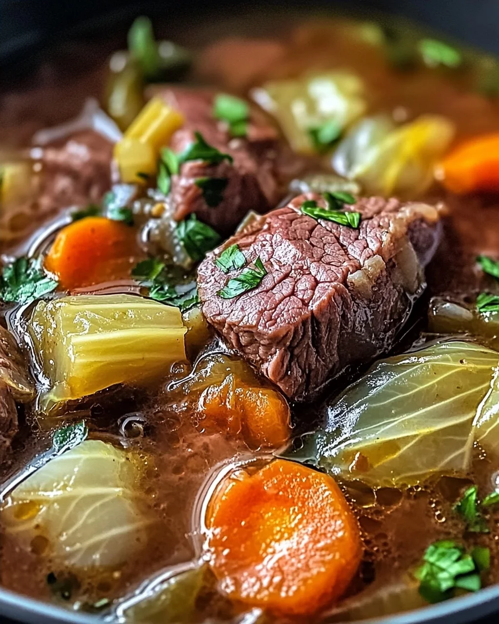 Gemütliche Rinderbrust- und Kohl-Suppe für kalte Tage