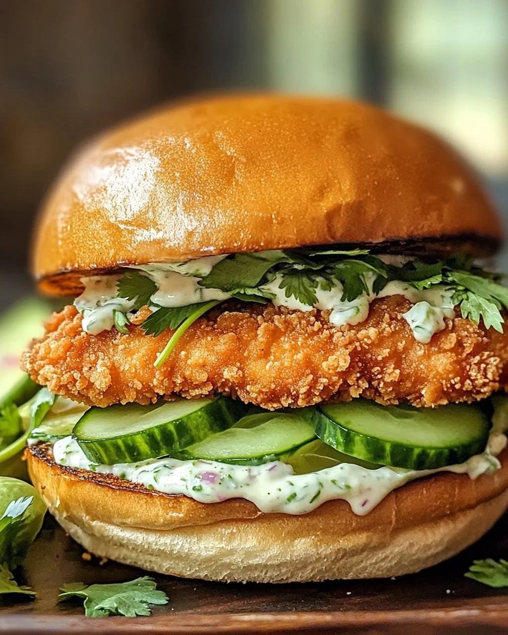 Knuspriges Koriander-Limetten-Hühnchen-Sandwich Rezept