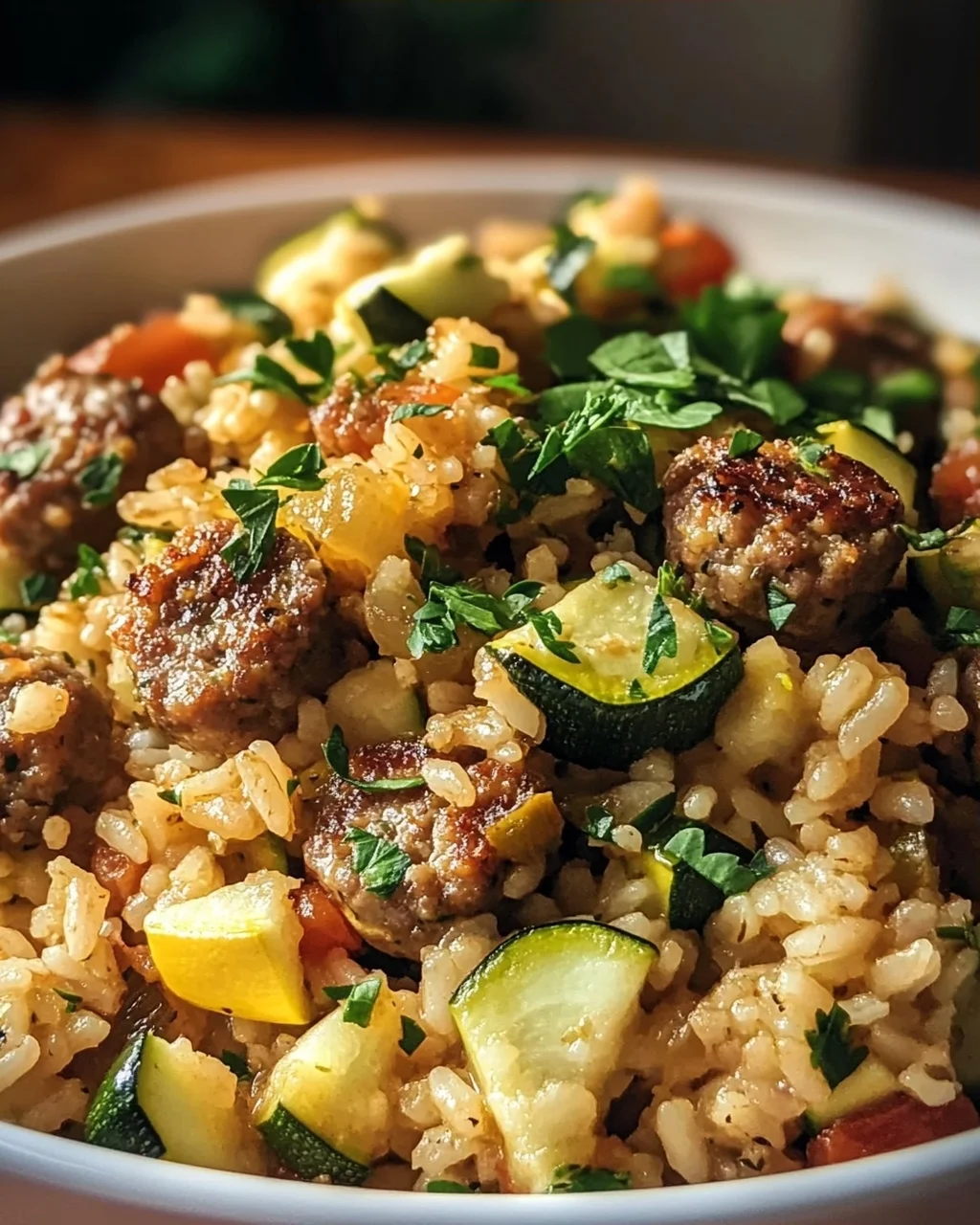 Mediterraner Wurst Reis: Lecker mit Zucchini & Kräutern!