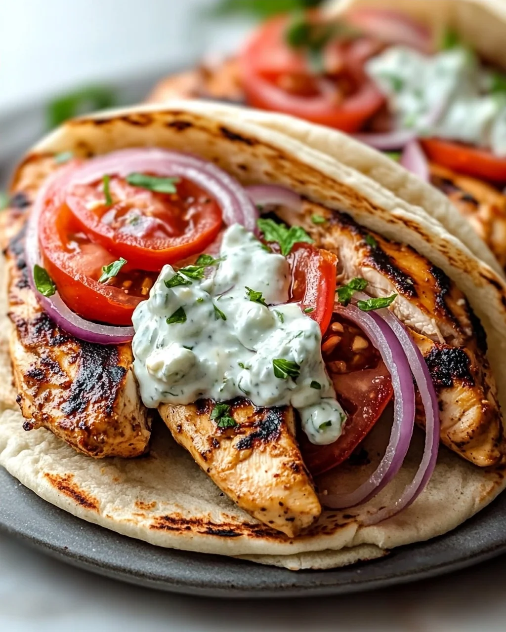 Mediterranes Hähnchen-Gyros mit cremigem Feta-Tzatziki