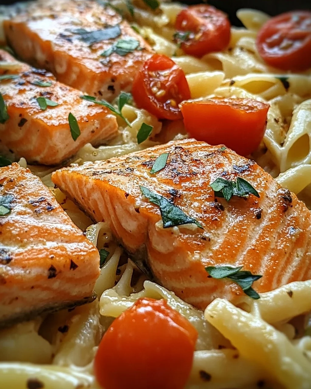 Ofen-Lachs-Pasta mit Tomaten