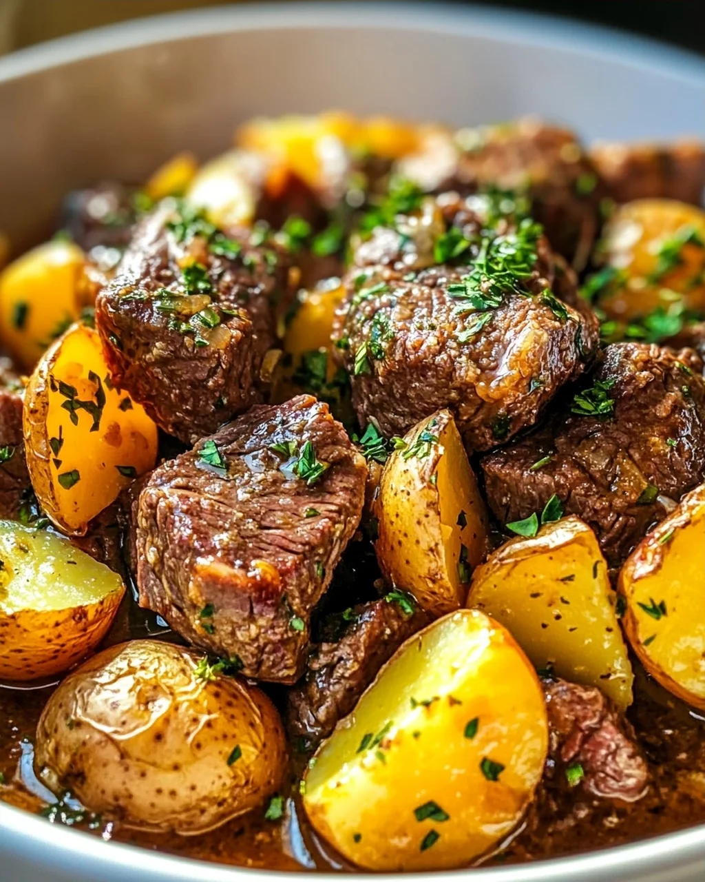 One Pot Slow Cooker Knoblauchbutter-Rindfleisch mit Kartoffeln