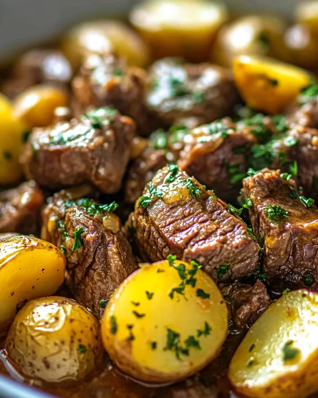 One Pot Slow Cooker Knoblauchbutter-Rindfleisch mit Kartoffeln