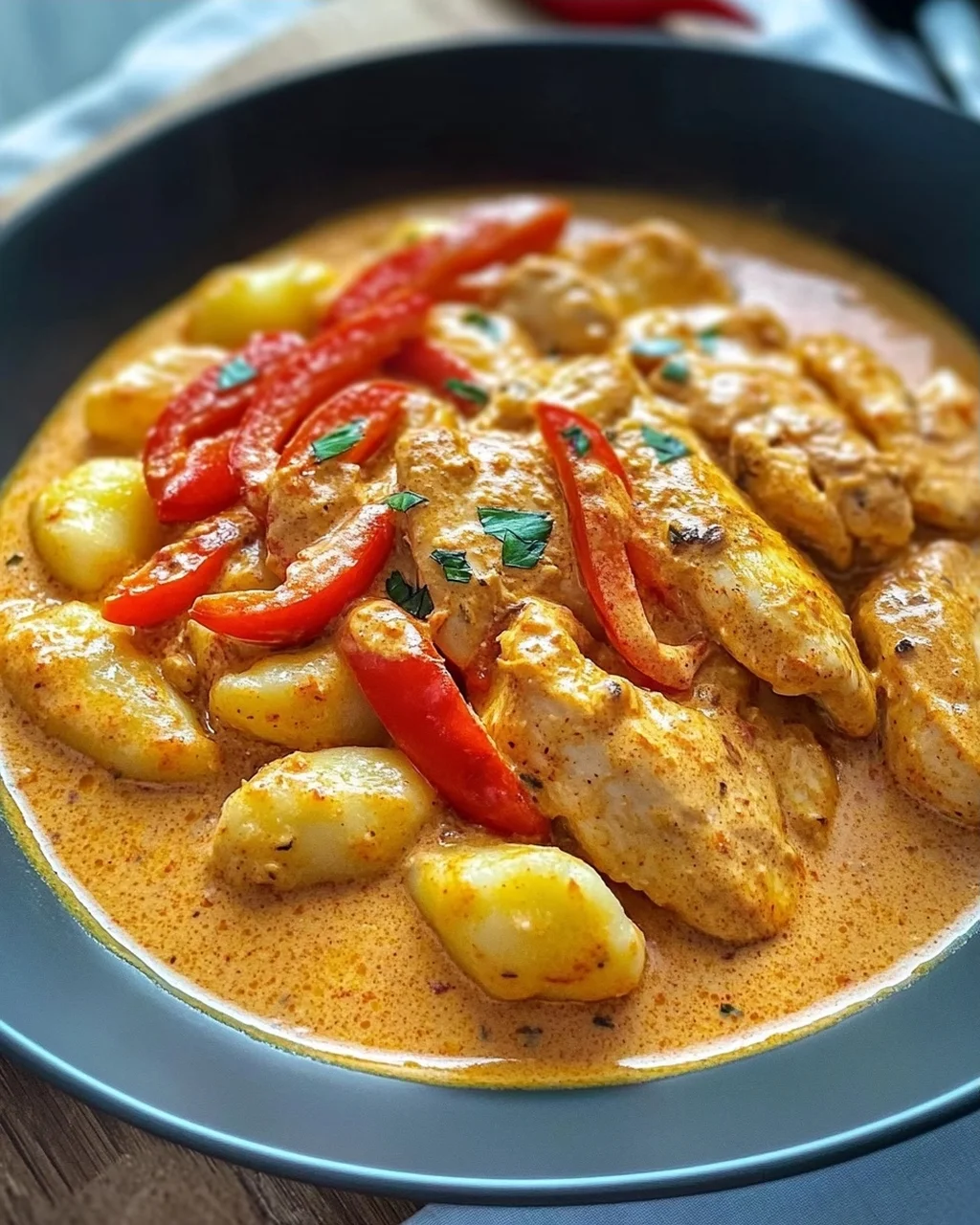 Paprika-Sahne-Hähnchen mit Gnocchi