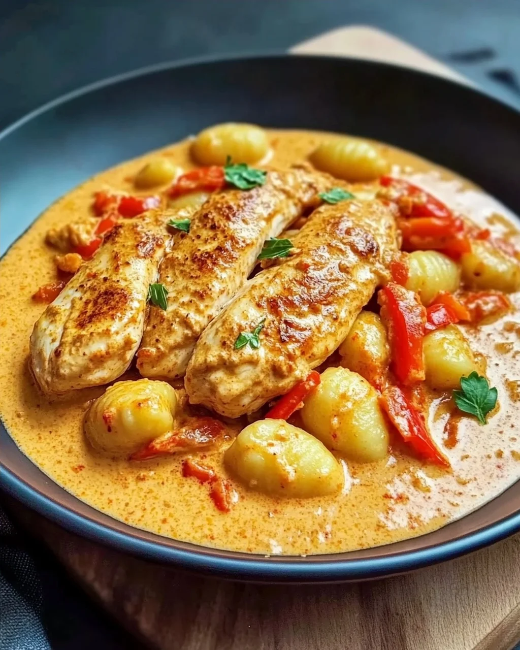 Paprika-Sahne-Hähnchen mit Gnocchi