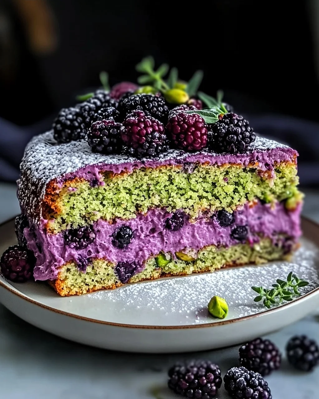 Pistazien- und Brombeeren-Olivenölkuchen für Feinschmecker