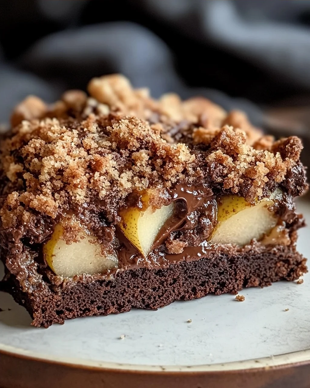 Saftiger Schokoladen-Birnenkuchen mit Schoko-Streuseln