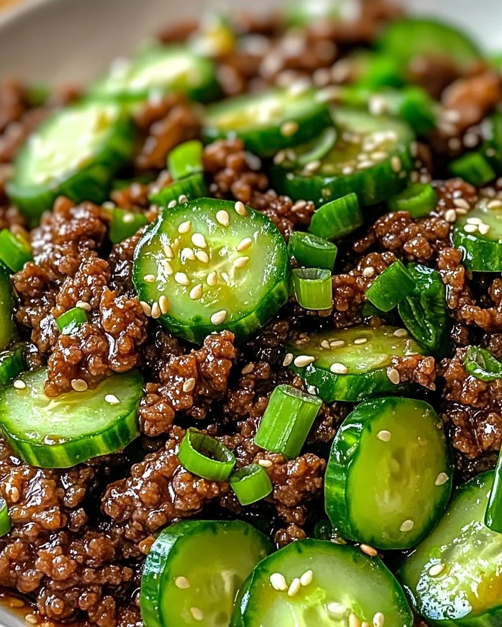 Scharfes Keto Koreanisches Hackfleisch mit Gurkensalat