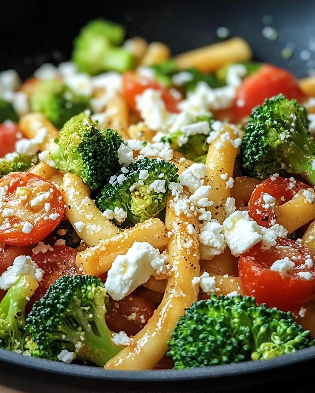 Schupfnudelpfanne mit Brokkoli, Feta und Tomaten