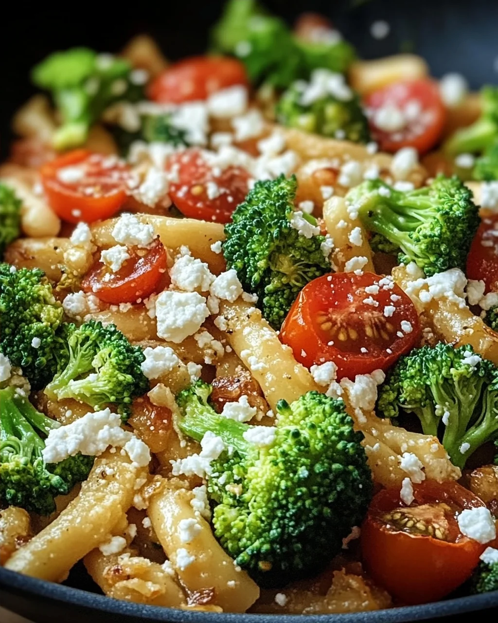 Schupfnudelpfanne mit Brokkoli, Feta und Tomaten