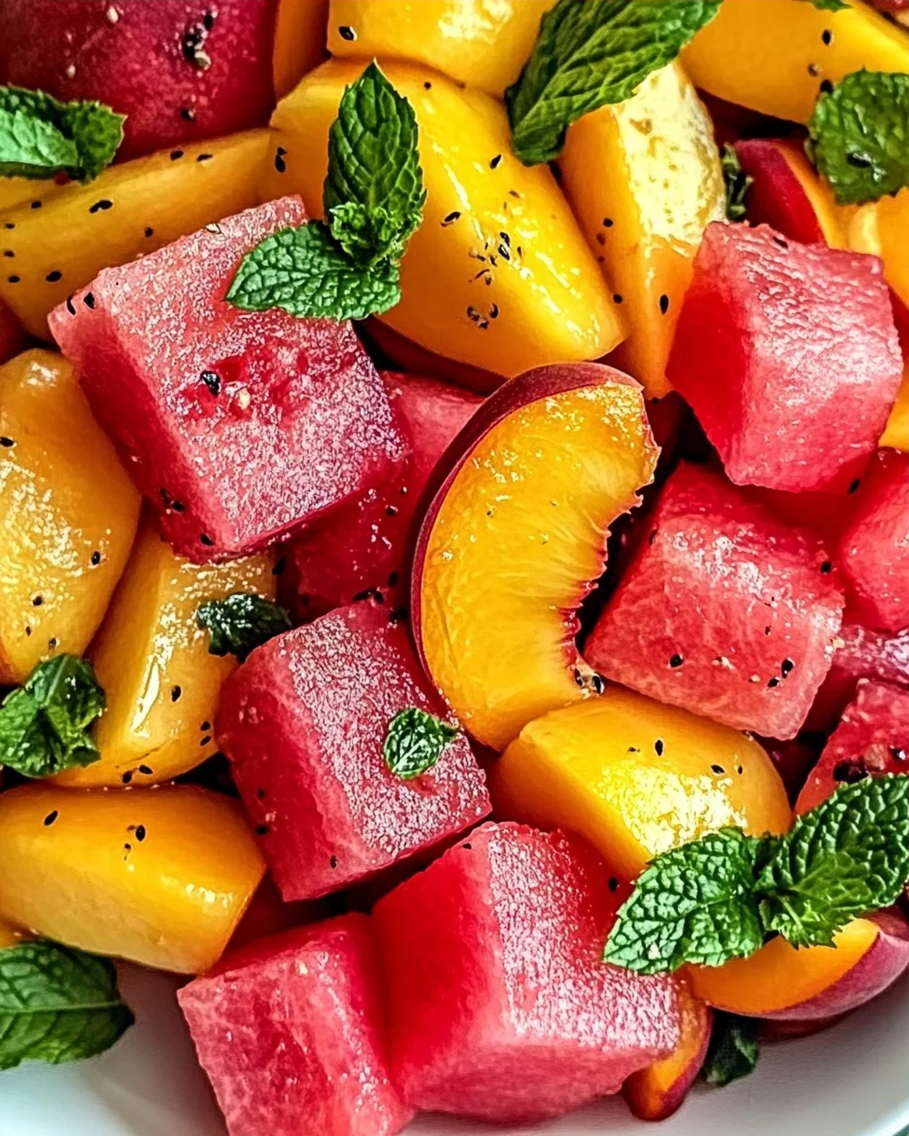 Sommerpfirsich-Wassermelonen-Salat für heiße Tage