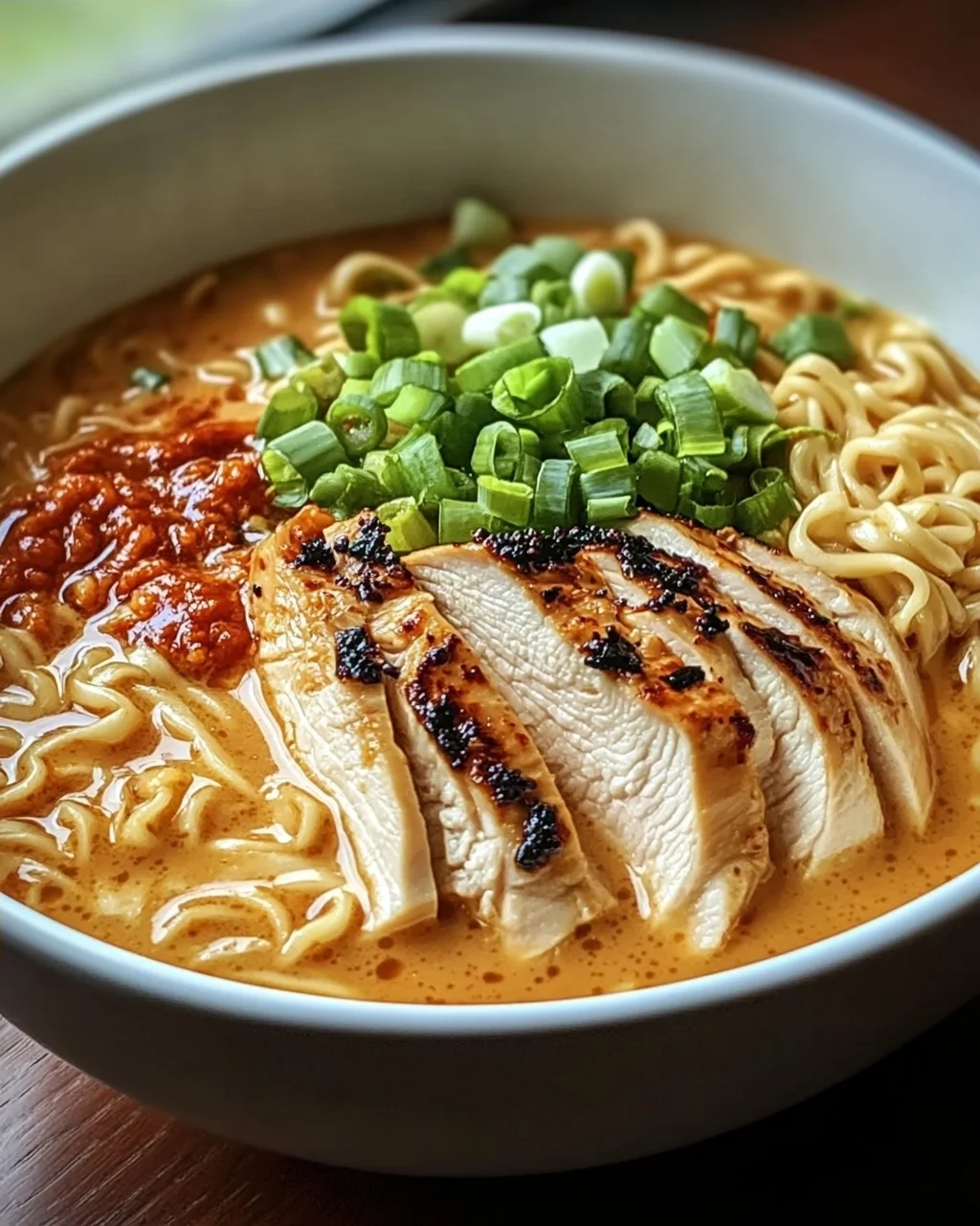 Spicy Chicken Ramen with Creamy Garlic Sauce