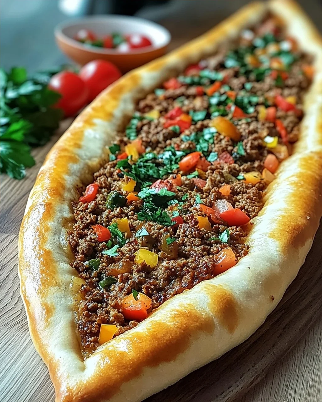 Türkische Pide mit Hackfleisch